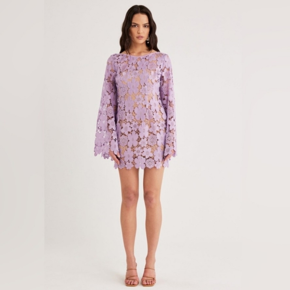 NWT Free People x RUMER Remi Mini Dress Floral Lace Crochet Lilac XS - Picture 3 of 15
